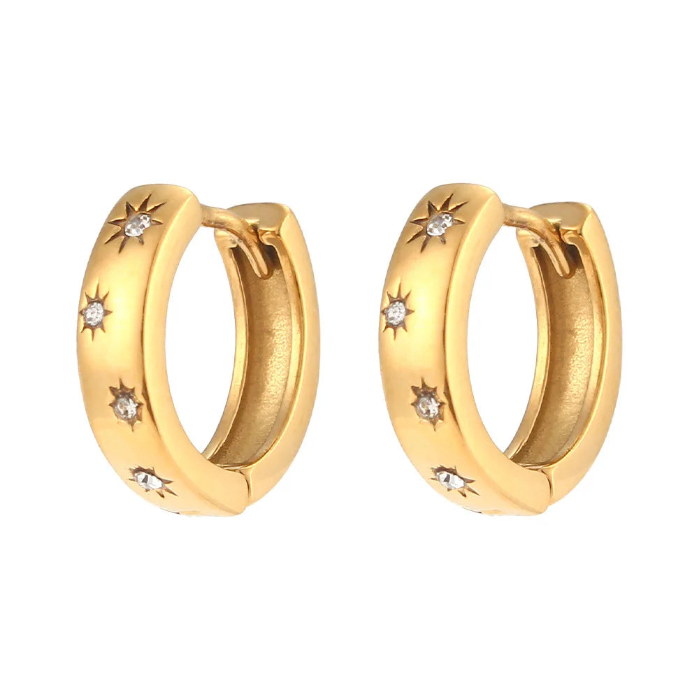 European and American Fashion Popula Light Luxury Earrings Jewelry Stainless Steel Plated 18K Small Sun Zircon Hoop Earring