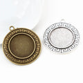 25mm Inner Size Antique Silver Plated Bronze Geometric Cabochon Base Setting Charms Pendant Blank Trays