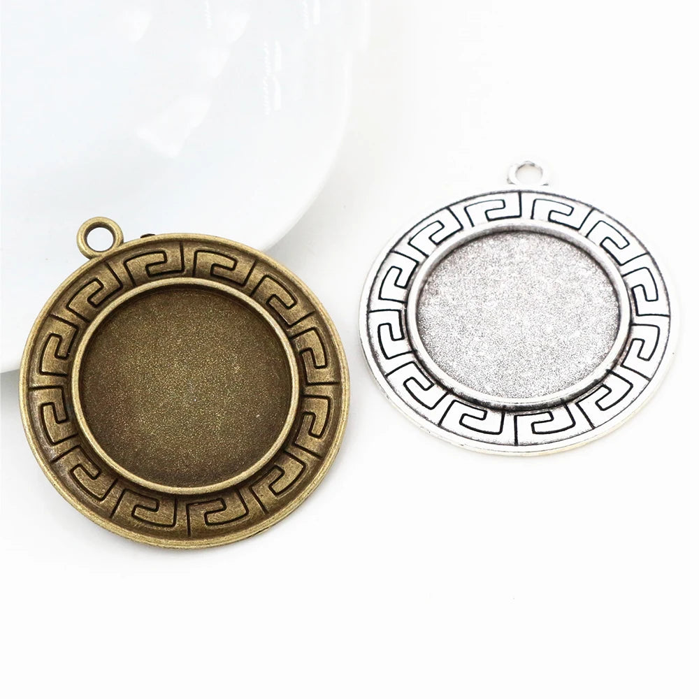 25mm Inner Size Antique Silver Plated Bronze Geometric Cabochon Base Setting Charms Pendant Blank Trays