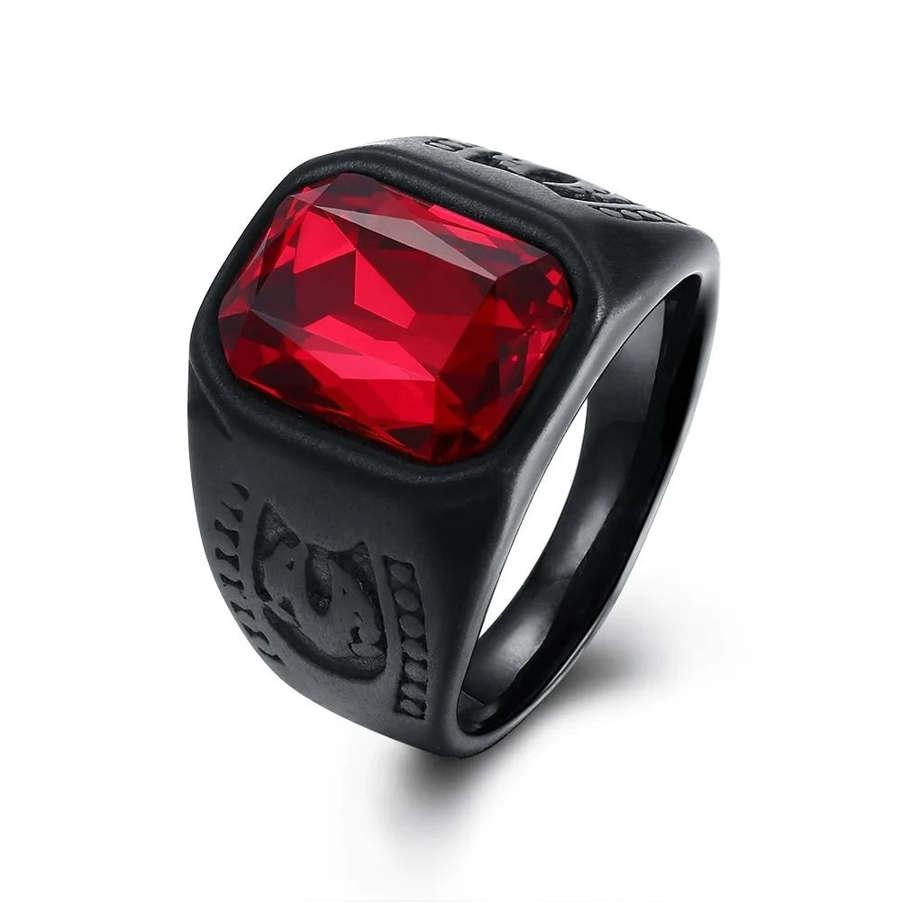 Europe and America Hot Punk Style Oval Knuckle Ring Ruby Crystal Men Ring Jewelry