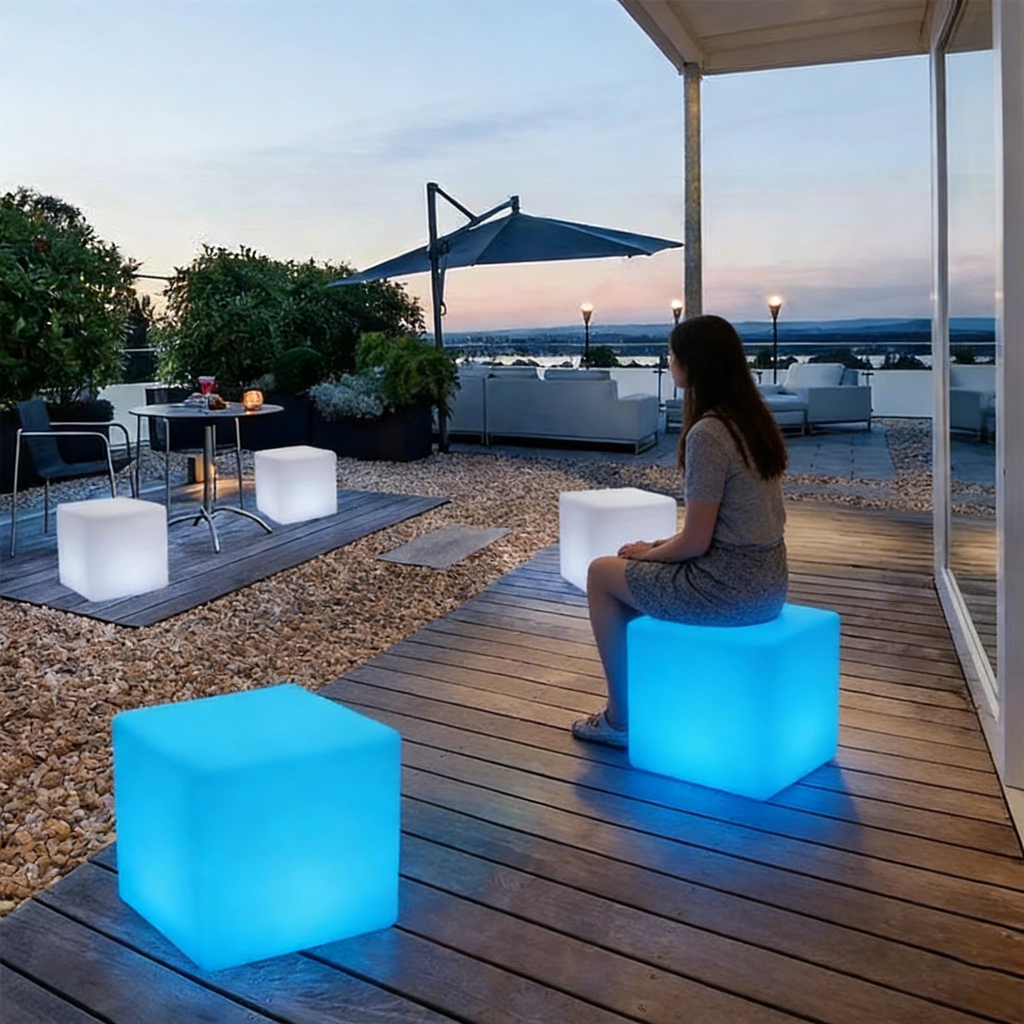 IP65 LED Bar Chair & Table Set with RGB Lighting Rustic Design for Hotel and Park Use Plastic Material Commercial Furniture