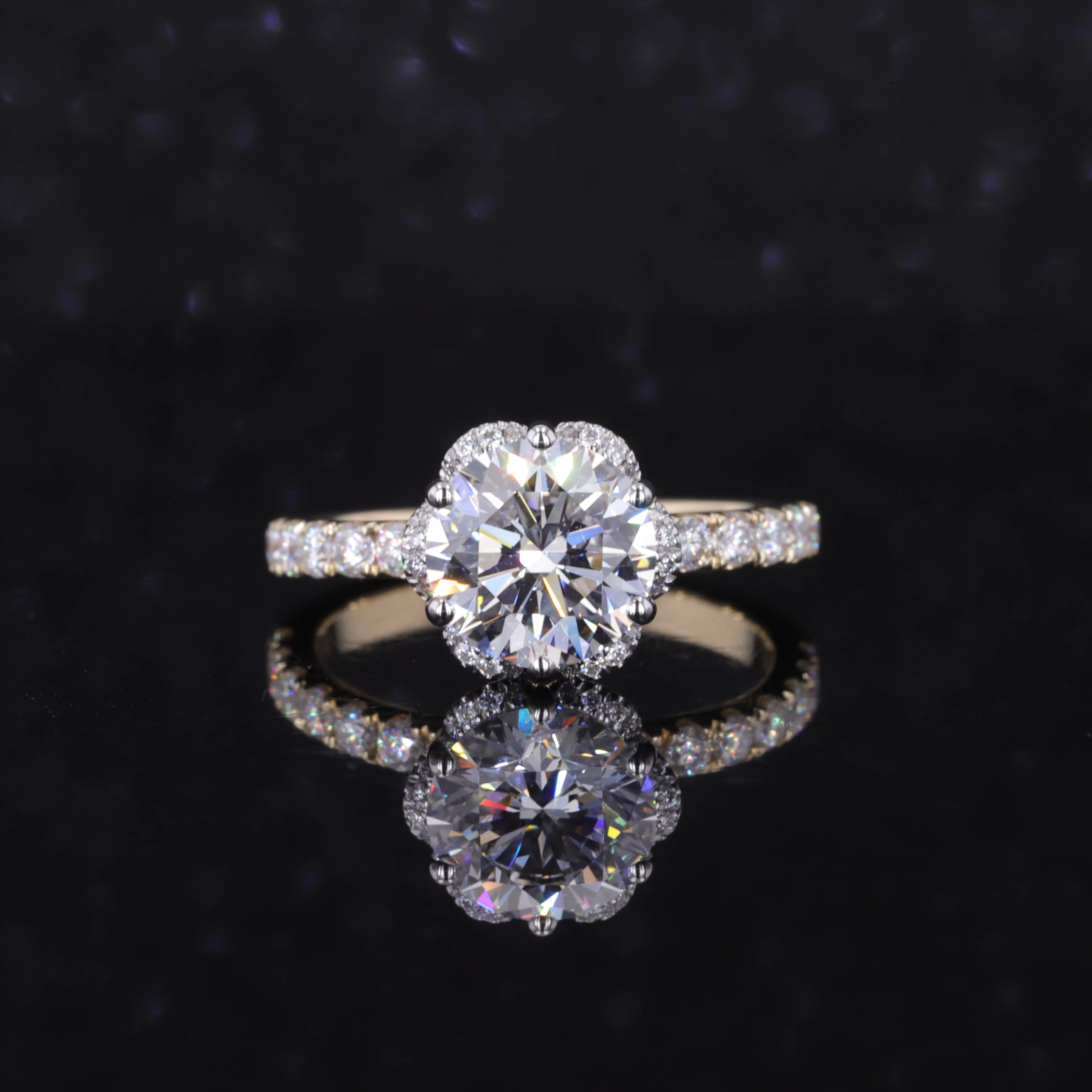 10K White Gold Yellow Gold Round Brilliant Cut Lab Grown Diamond Pave Ring