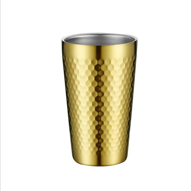 304 Stainless Steel Double Cup Beer & Coffee Mug Diamond & Hammer Pattern Outdoor Camping Accessory PP Box Packed