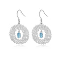 YBO Luxury Women's 925 Sterling Silver Drop Earrings Natural Blue Topaz Inlay Gold Plated Round Big Pendant for Weddings Parties
