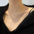 SC Fashion Luxury Gold Plated Necklace Star Pearl Pendant Queen Necklace Adjustable Stainless Steel Necklace for Women Jewelry