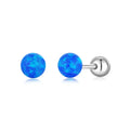 Dylam Trendy 925 Sterling Silver Rainbow Color Glass Bead Stud Earrings Jewelry for Women