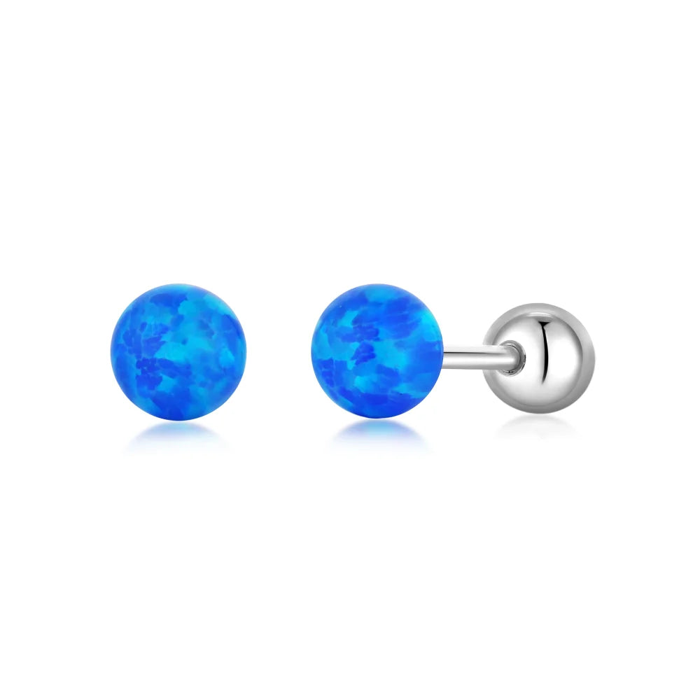 Dylam Trendy 925 Sterling Silver Rainbow Color Glass Bead Stud Earrings Jewelry for Women