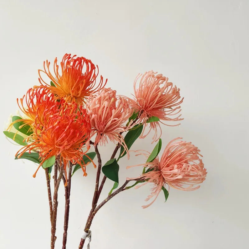 New Design Artificial Silk Pincushion Flowers Yellow Orange 58cm for Home Office Wedding Party Decoration