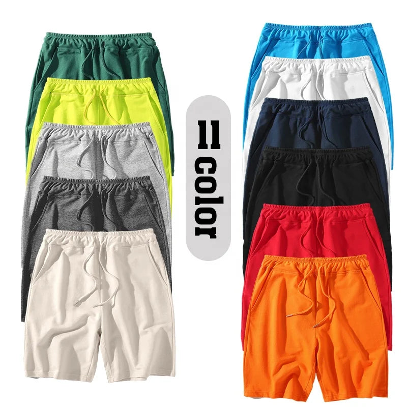 Factory Direct Unisex Sports Shorts Large Size 100% Cotton Breathable Mid Waist Knee Length Custom Logo Casual for Men