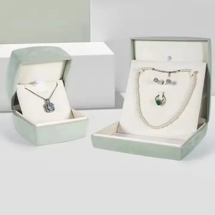 Elegant Luxury Grey Velvet Pearl Wedding Ring Box Seven Piece Suit Luxury Jewelry Container for Gift Supplies