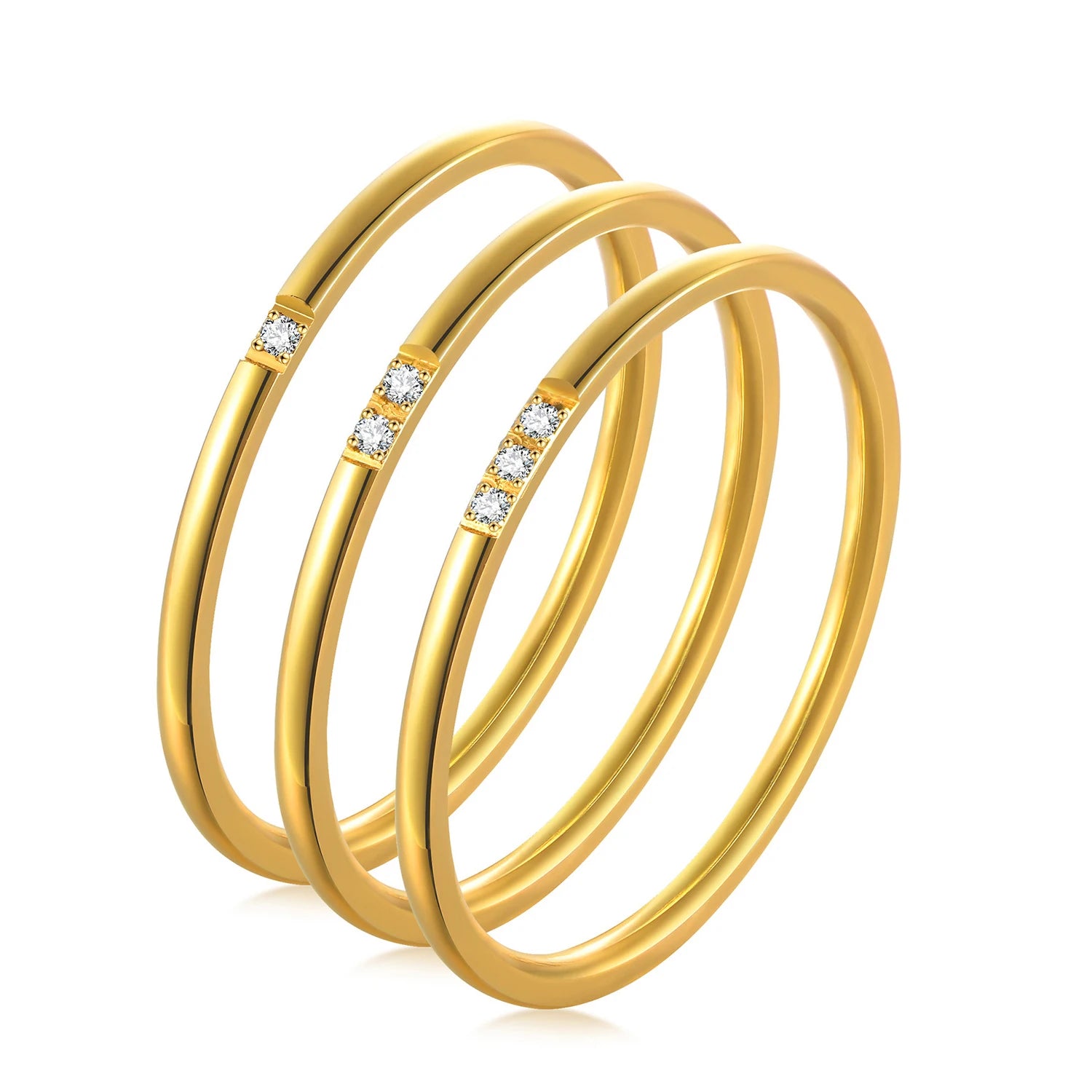 Dainty 18K Gold Plated Stainless Steel Thin Rings for Girls Designer Cubic Zirconia Stacking Rings Jewelry Women