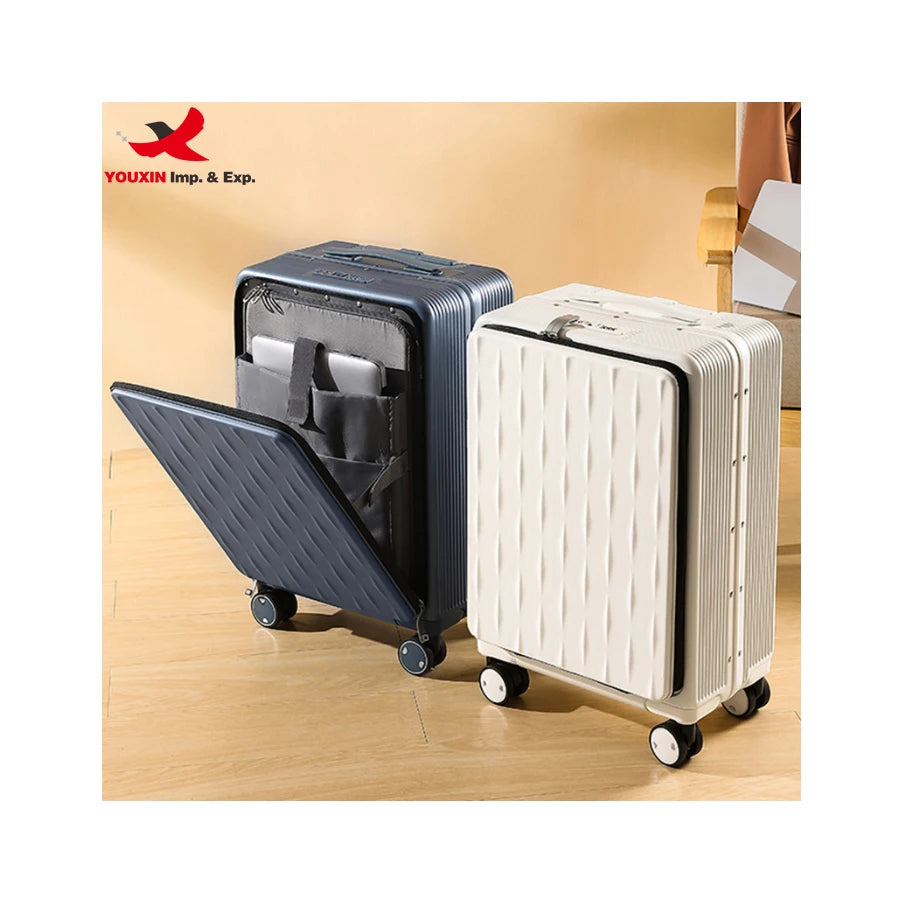 RTS Bulk Luxury Spinner Trolley Suitcase Aluminium Frame Business Travel Luggage Front Open Luggage Multi-functional Suitcase