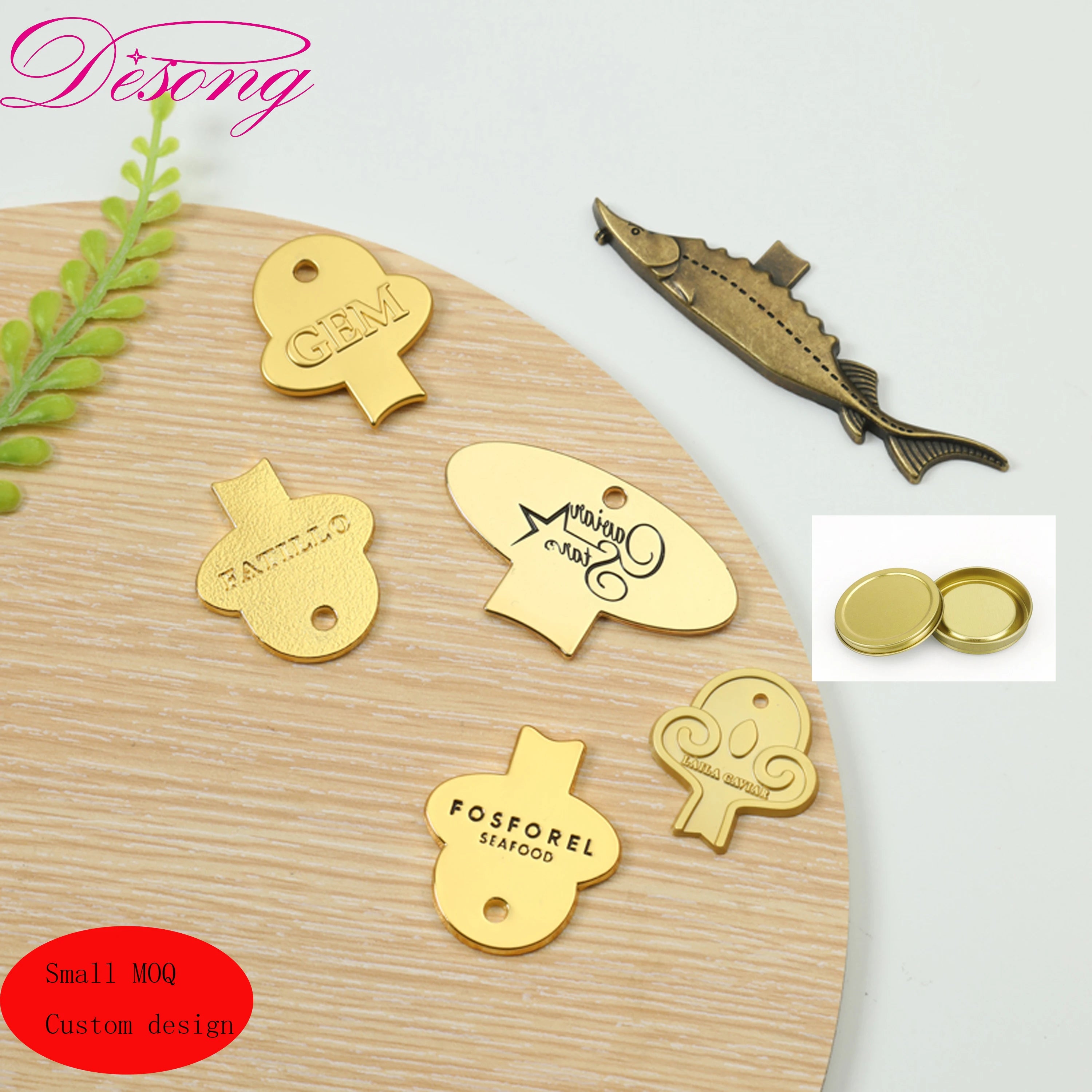 Design Your Own Logo Custom Engraved Stainless Steel Caviar Tin Opener Gold Silver Alloy Caviar Can Box Tin Opener