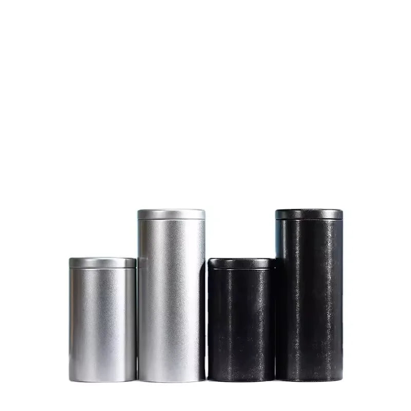 Low MOQ Custom Logo Cylinder Blank Silver Metal Tin Box Loose Tea Tins With Plug Lid Airtight Metal Round Coffee Cans