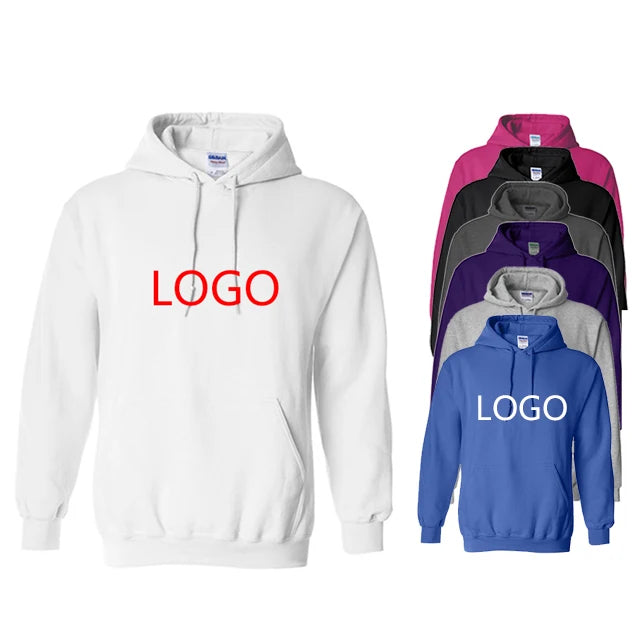 Custom Logo Embroidery Print Men Jacket Coat Hooded Sweatshirt Long-Sleeved Pullover Solid Color Hoodie