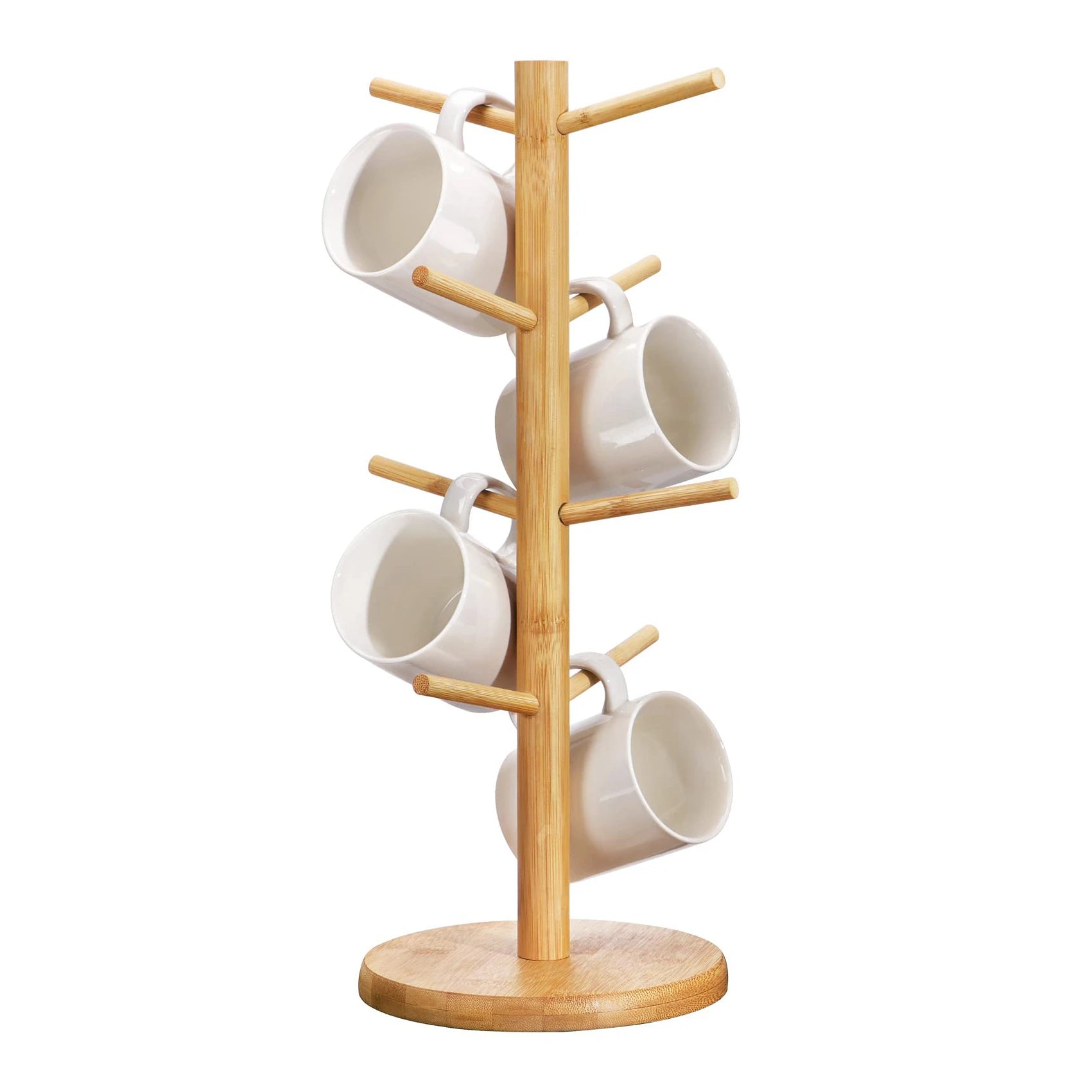 Coffee Mug Tree Countertop Bamboo Mug with 8 Hooks Stand Bamboo Kitchen Organizer Storage Stand Wooden Coffee Cup Holder