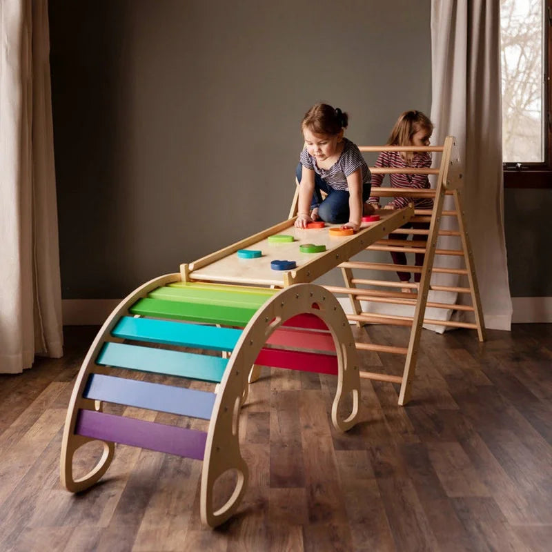 Wooden Montessori Picker Triangle With Ramp Kids Transformable Climbing Triangle Indoor Playground Equipment for Play Areas