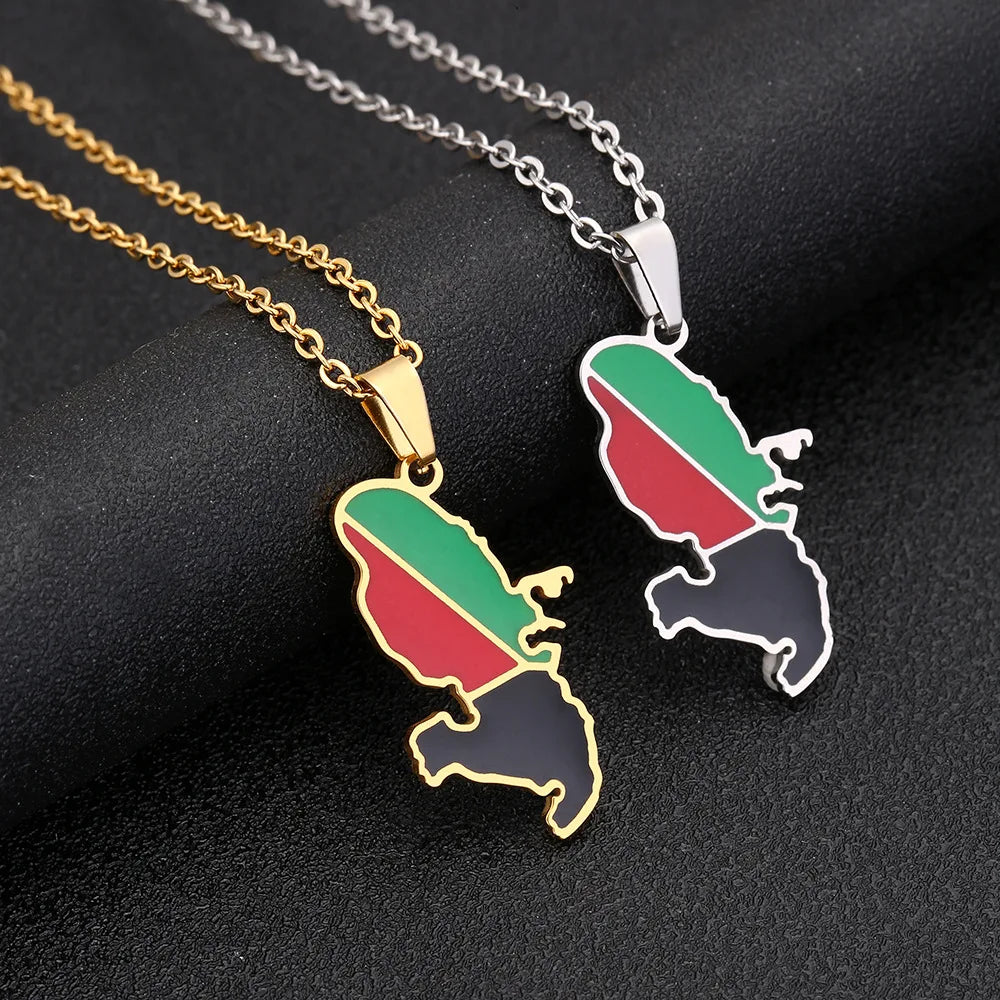 Hot Selling Non Tarnish 18K Gold Silver Plated France Martinique Map Pendant Necklace for Women Men