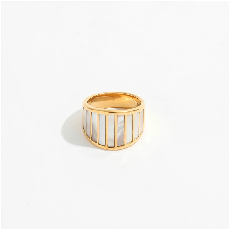 JLR0119 High End 18K PVD Gold Plated Shell Statement Band Rings Stainless Steel Women Rings Tarnish Free Jewelry