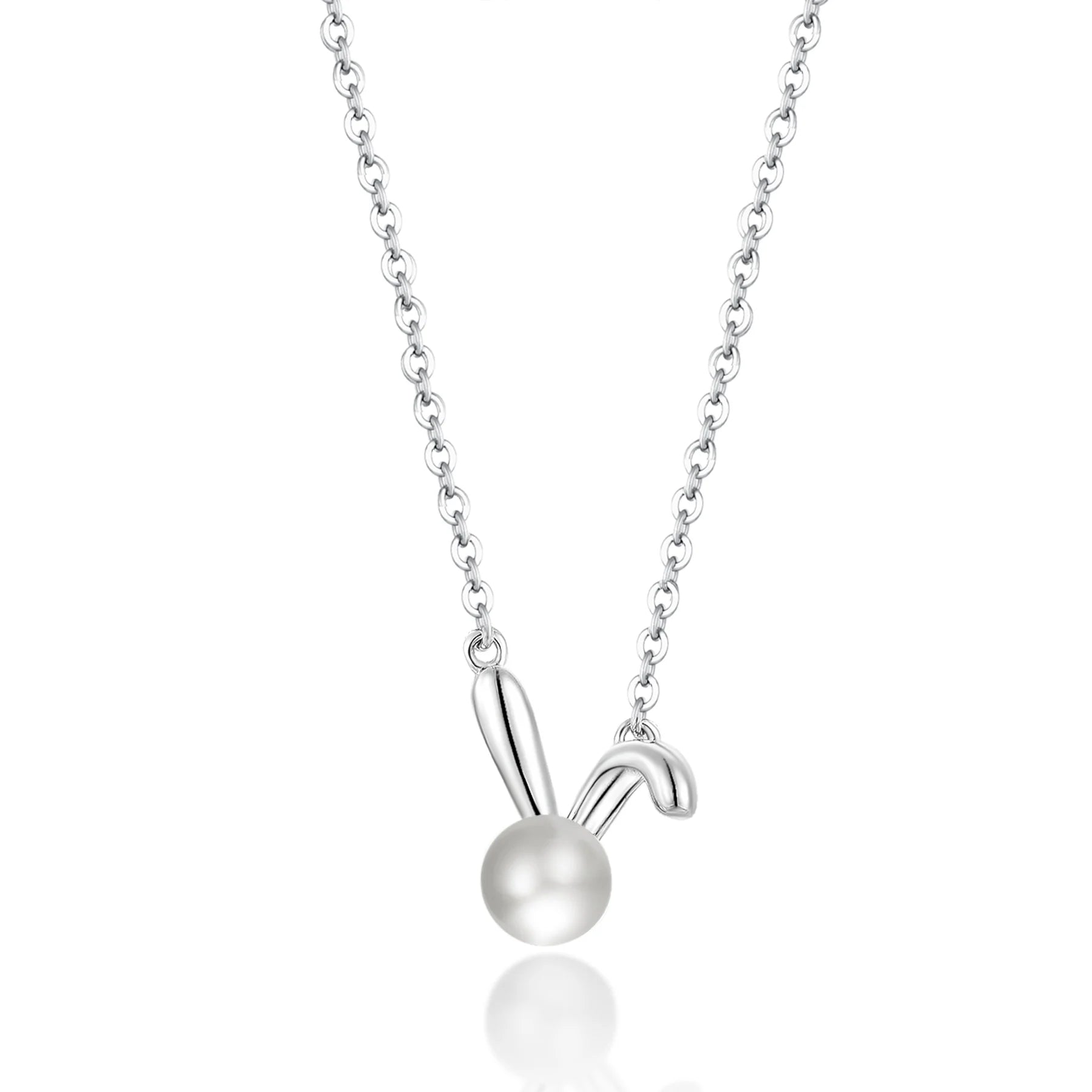 QX Custom OEM Fine Jewelry Charms Cute Cartoon 925 Sterling Silver Pearl Rabbit Pendant Necklaces for Women Kids