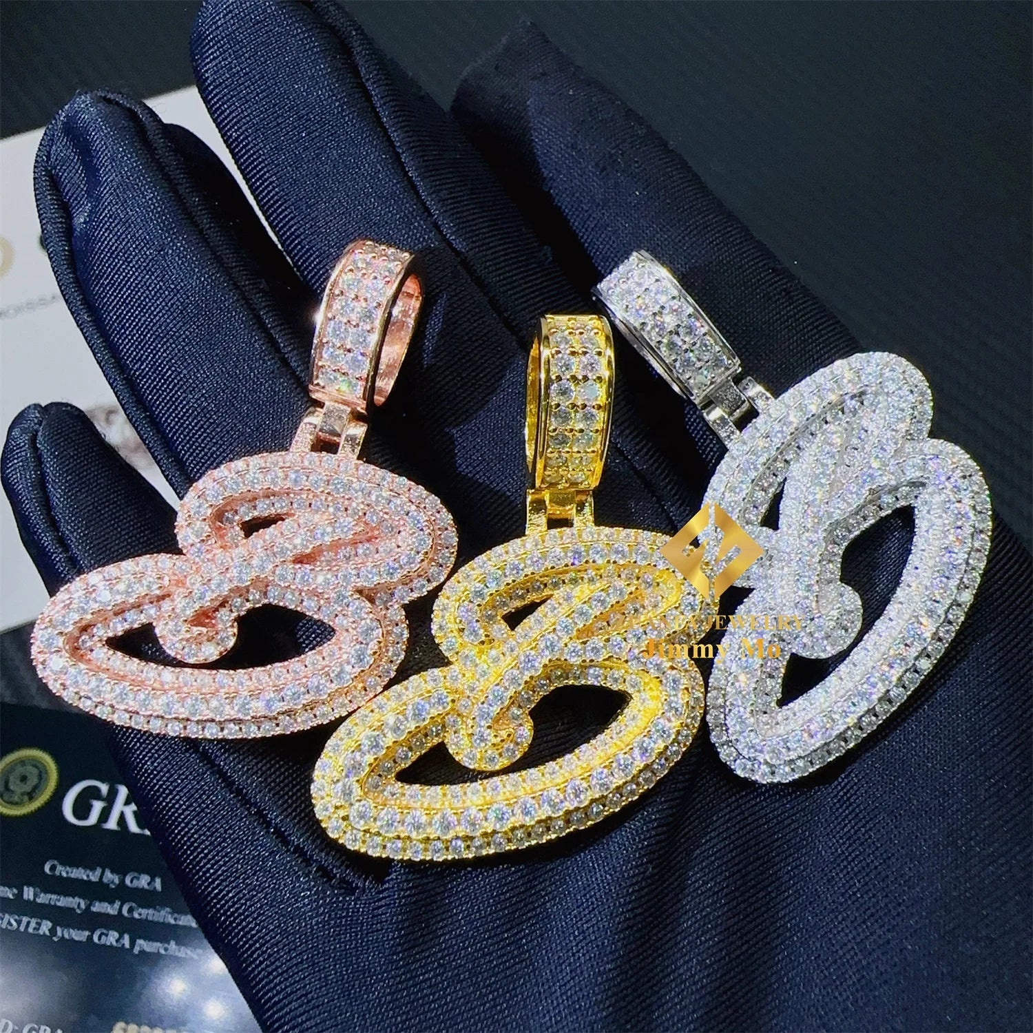 Iced Out Shining Jewelry Hip Hop Pendant 925 Silver White Gold Rose VVS1 Moissanite Diamond Initital B Letter  Pendant