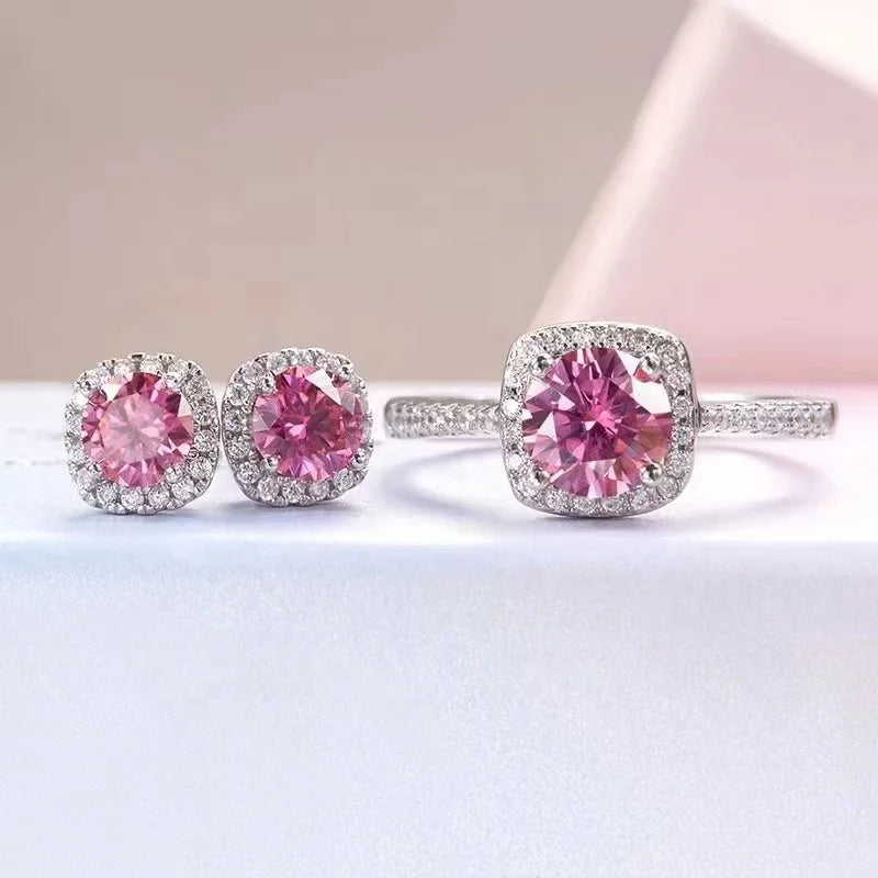 Classic 4 Claws Silver925 Stud Earrings 0.5ct 5mm Round Shape pink Moissanite Diamond Earrings Jewelry Hot Sale