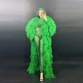 Women Green Perspective Bodysuit Fringed Coat Two Piece Set Hight Quality Clothes Nightclub Stage Dance Costume