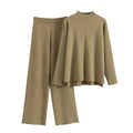 Spring and Autumn Solid Colour Knit Set Casual Loose Knit Pullover and Wide Leg Pants Set Knitted Two Piece Set for Women