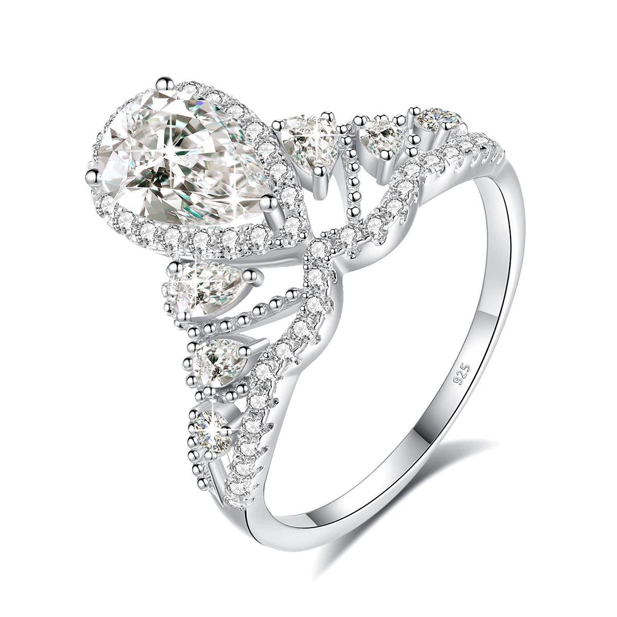 Luxury Bridal Engagement Wedding Ring Diamond Rings Woman Silver 925 1.5 Carat Pear Cut Moissanite Ring