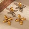 Personality Stainless Steel Two-tone Gold Silver Color-block Foliage Flower Geometric Stud Earrings for Women