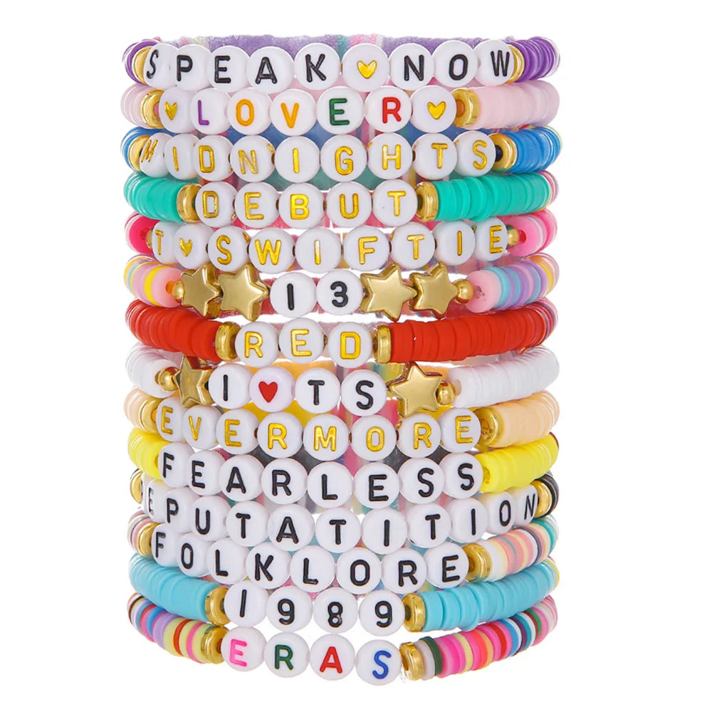 Hot Seller Swift Bracelet Charms Customize the Concert Merchandise Heshi Polymer Clay Bead Light Friendship Bracelets
