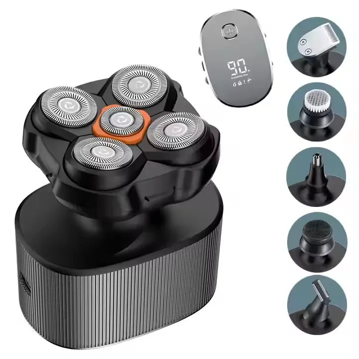 5in1 Bald Head Hair Trimmer IPX6 Waterproof Rechargeable Men's Electric Shaver Cordless Stainless Steel Blades Nose Ear Beard