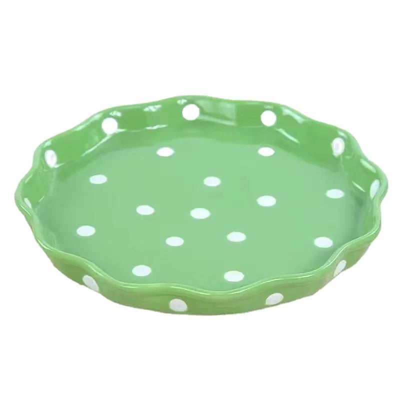 Ins Nordic Ceramic Tableware Lace-shaped Polka Dot Cute Ceramic Plate Creative Home Breakfast Dessert Plate