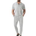 New European and American Foreign Trade Men's Solid Color Suit Waffle Collar Short-sleeved Zipper Pants Suit