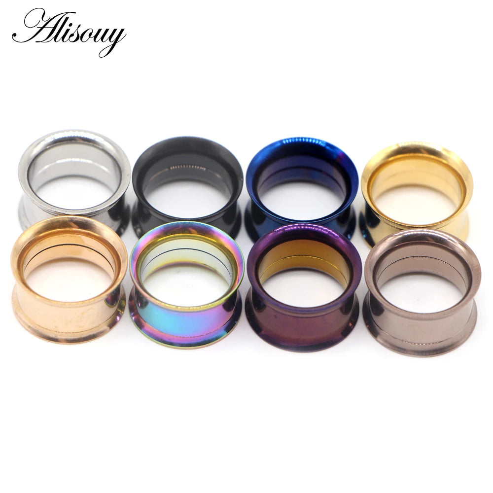 Alisouy Stainless Steel Screw Ear Flesh Tunnel Plugs Anodized Internally Thread Double Flared Hollow Ear Expander Gauge Jewelry