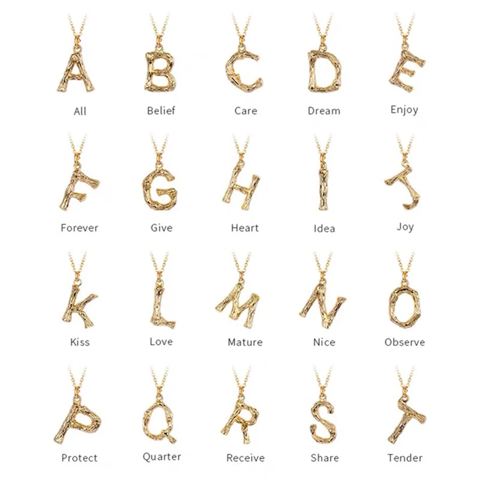 EManco 26 Bamboo Initial Letter Pendant Necklace for Women Trendy Gold Stainless Steel Chains Elegant Custom Chain Jewelry