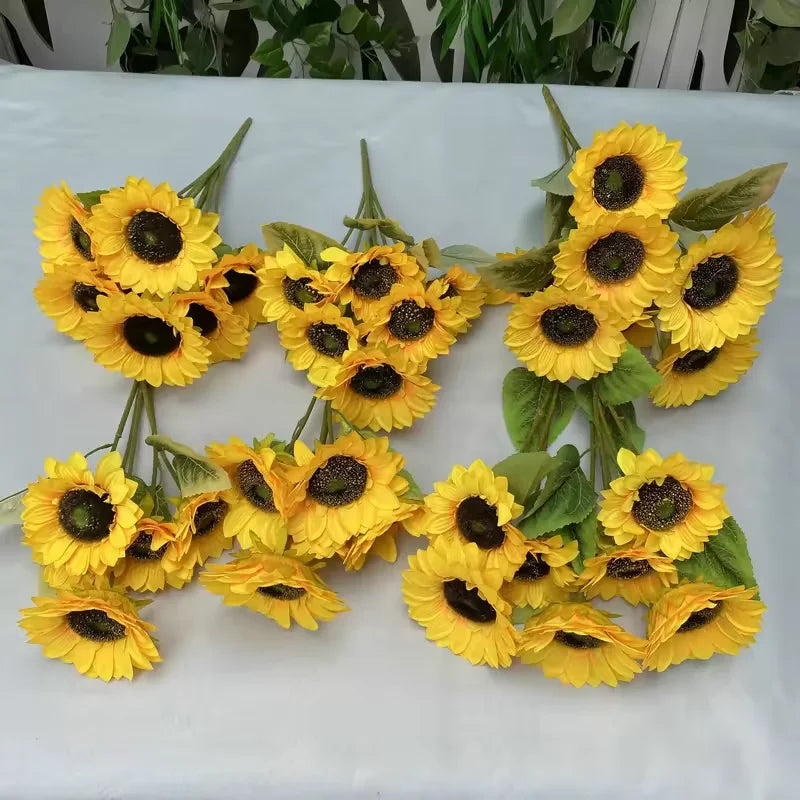 Wholesale Silk Flower Wedding Home Decorative 5head Artificial Sunflowers Bunches