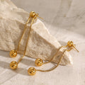 Long Tassel18K Gold Plated Stainless Steel Front and Back Box Chain Round Steel Bead Earrings for Women