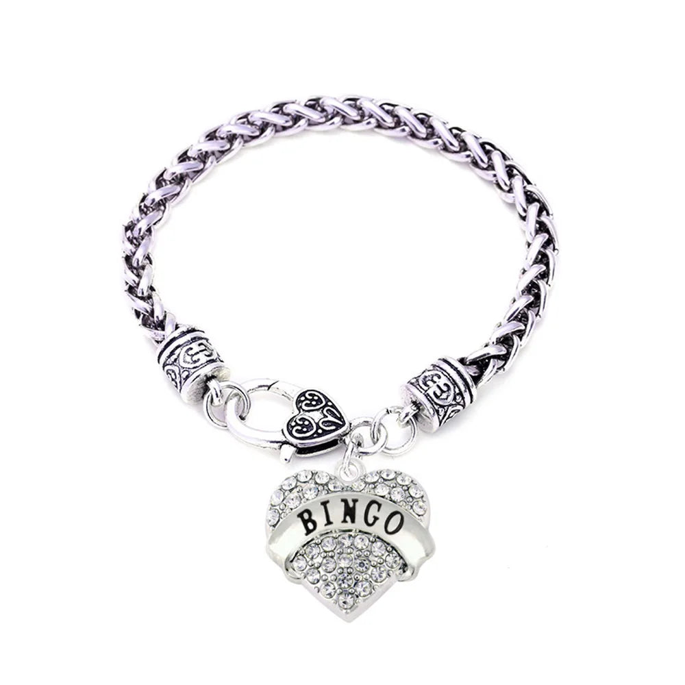 IMG 5795 Fashion Jewelry  Lettering BINGO Crystal Heart Shape Fashion Leather Bracelet
