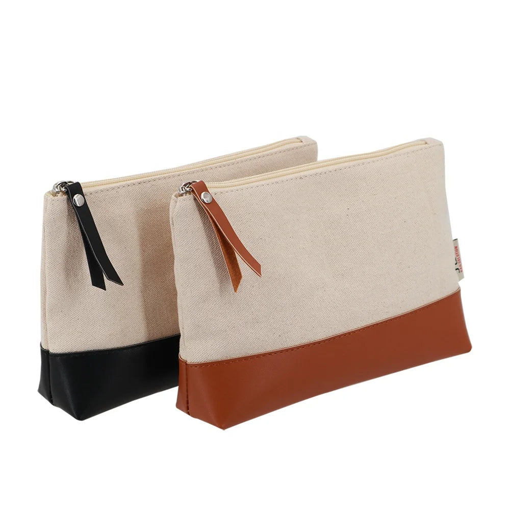 Recycled REPT and GRS Standard Cotton Canvas PU Cosmetic Makeup Beauty Bag Zipper Pouch Packing Gift Clutch Bag Travel Bag