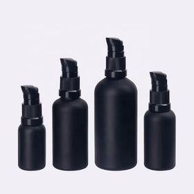Matte Black Bottle 100ml 50ml 30ml 15ml Frosted Black Glass Bottle Cosmetic Bottle with 18mm Beak Pump Lotion Pump for Serum