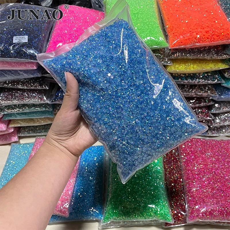 JUNAO 2mm 3mm 4mm 5mm 6mm Transparent Light Sapphire AB Strass Resin Crystal Stone Non Hotfix Rhinestone for DIY