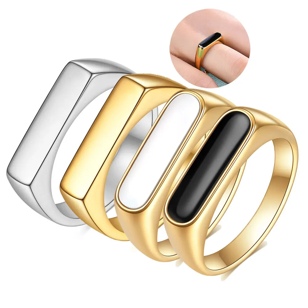 Gothic INS Signet Rings Women Men Punk Black Oil Pinky Ring Gold Color Tone Stainless Steel Chunky Teens Fraternal Jewelry