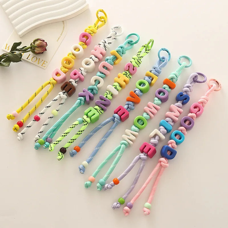 Cute Multi Trendy Woven Nylon Alphabet Knot Handmade Braided Compass Keychain Pope Letter for Bag Accessories