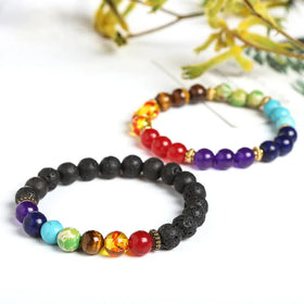 Wholesale Rainbow Stretch Healing Stone Energy Yoga Bracelet Natural 7 Chakra Beaded Bracelet for Men Women (KB8555)