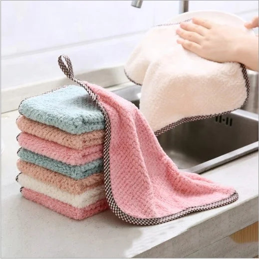 Super Absorption Plain Microfiber Coral Fleece Cleaning Kitchen Cleaning Cloth Hand Dish Towels for Kitchen