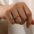 J&D 18K Gold Plated Stainless Steel Cubic Zircon Rings Irregular Drop Shape Shiny Small Adjustable Ring