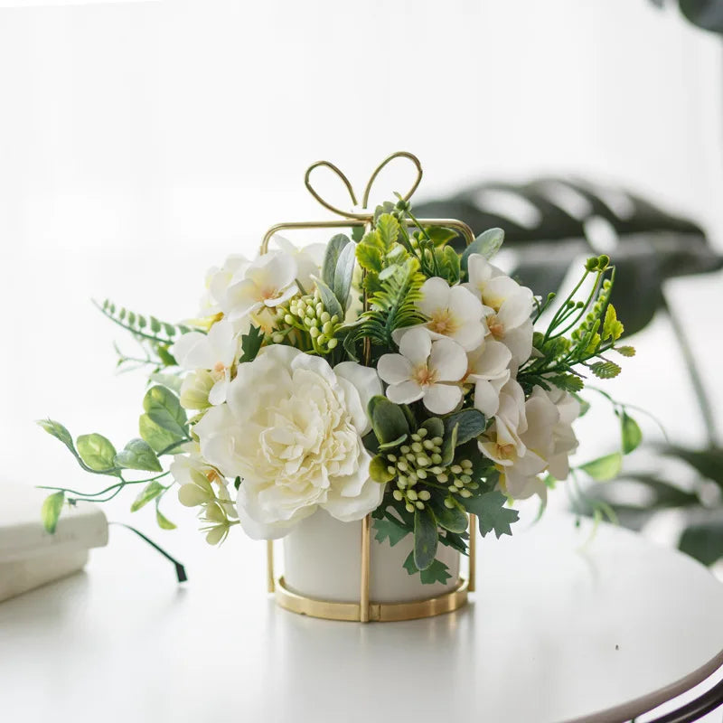 Y-Q021 Artificial Flower Planter Pot Artificial Flower Set With Vase for Home Wedding Table Decors Coffee Table Decorative