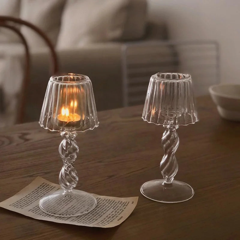 Glass Candle Holder Tealight Candlestick Table Lamp Shape Romantic Wedding Party Decor Home Decoration Desktop