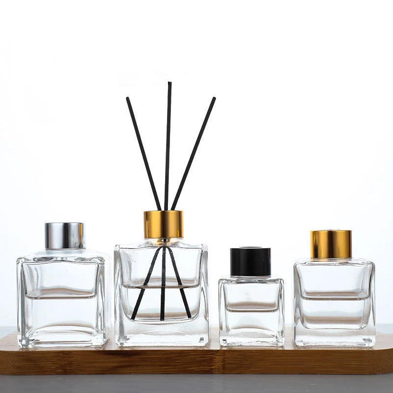 Luxury Square Clear Glass Aromatherapy Bottle 200ml Essential Oil Diffuser Rubber Stopper Empty Reed Fragrance Aromatherapy